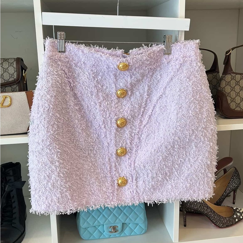 Balmain Pink Embellished Mini Skirt